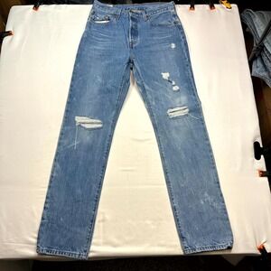 Levi's 501 Original Fit Jeans Womens 28x32 Blue Distressed Straight Button Fly